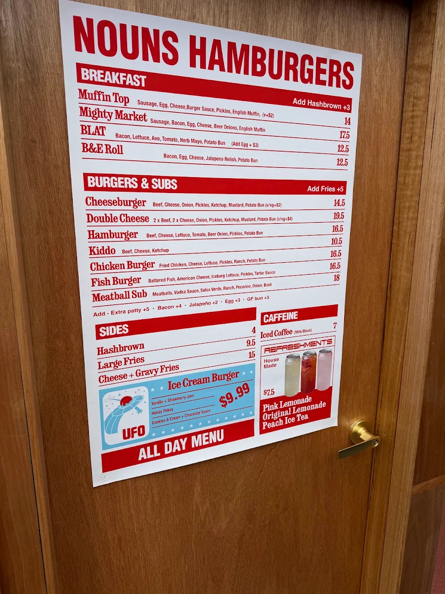 Menu, Nouns Hamburgers