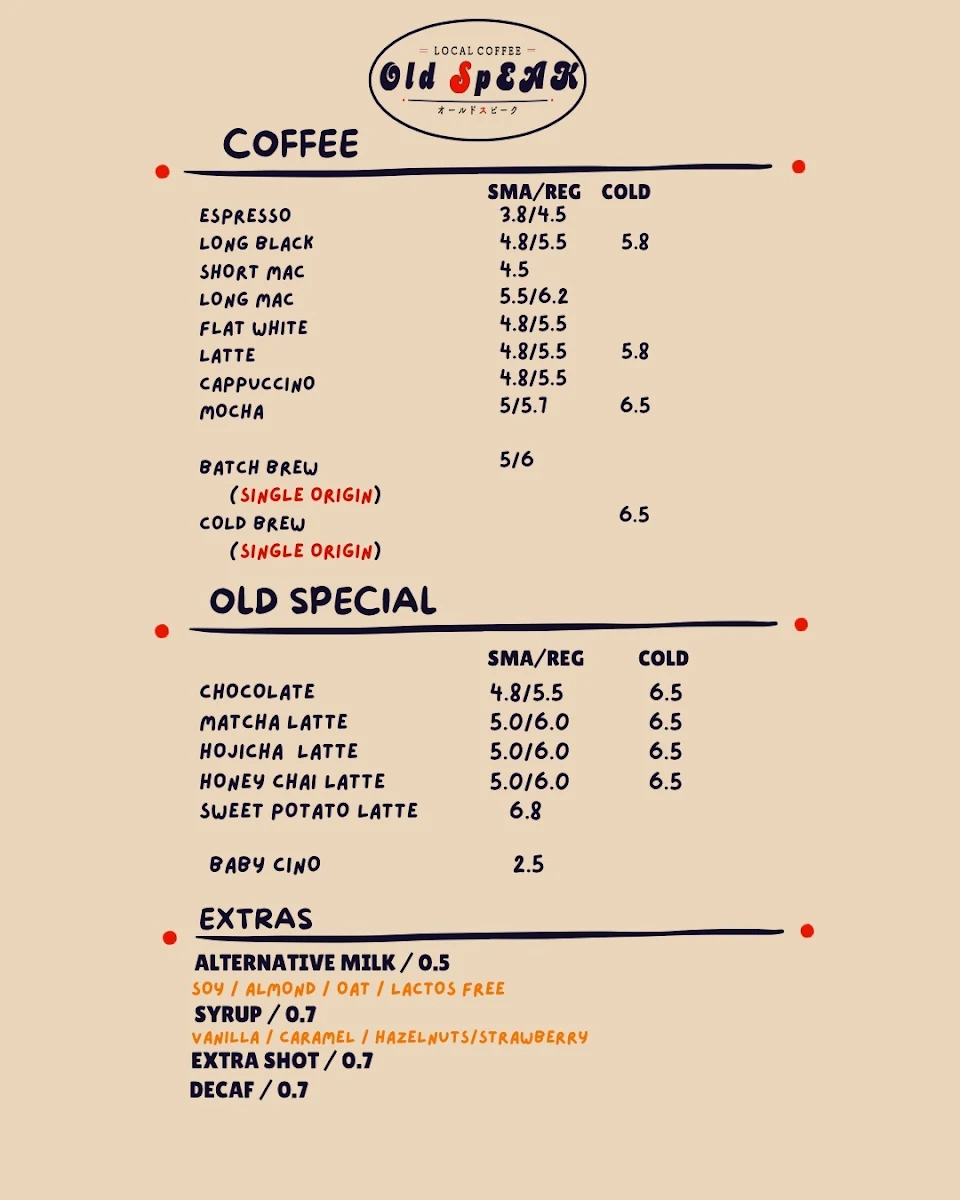 Menu, Old speak