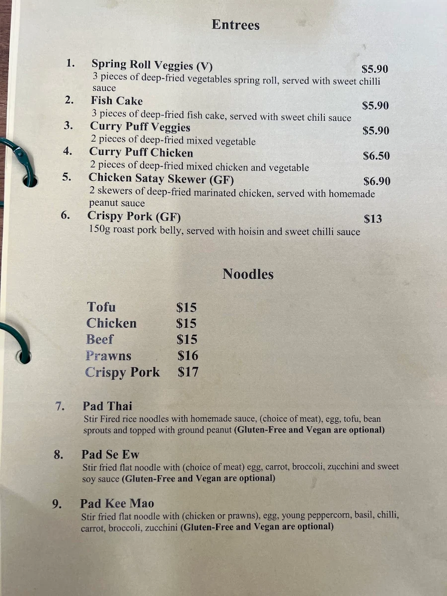 Menu, Rod Thai