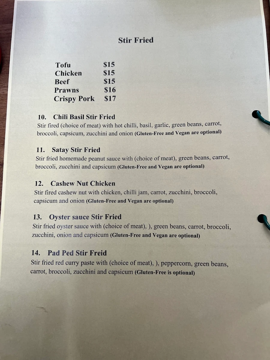 Menu, Rod Thai
