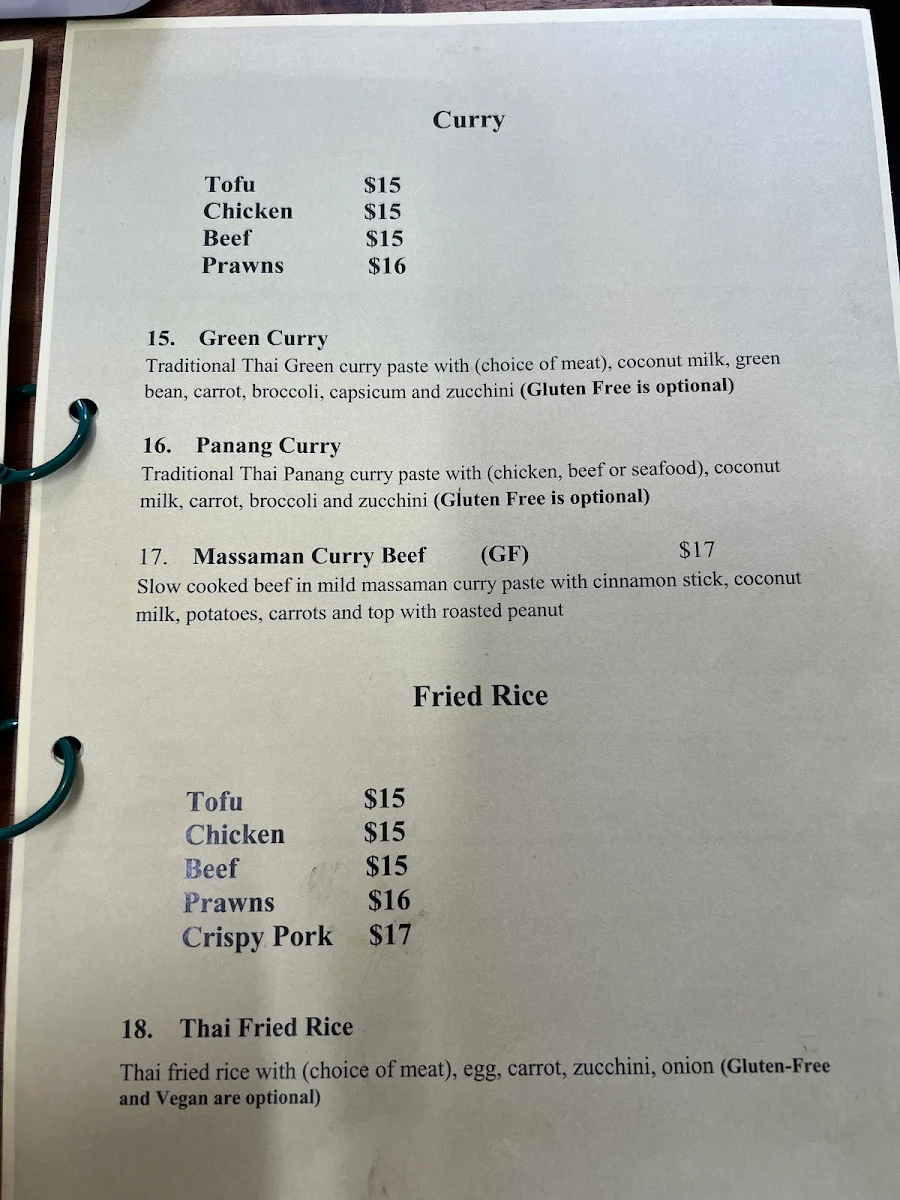 Menu, Rod Thai