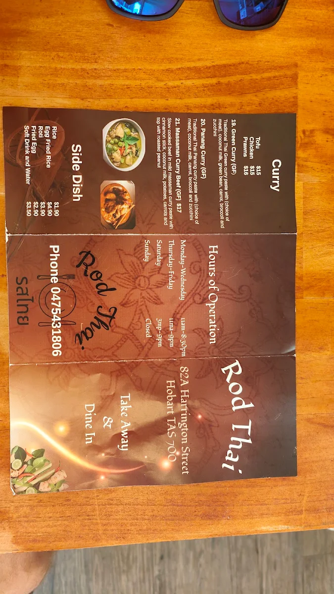 Menu, Rod Thai