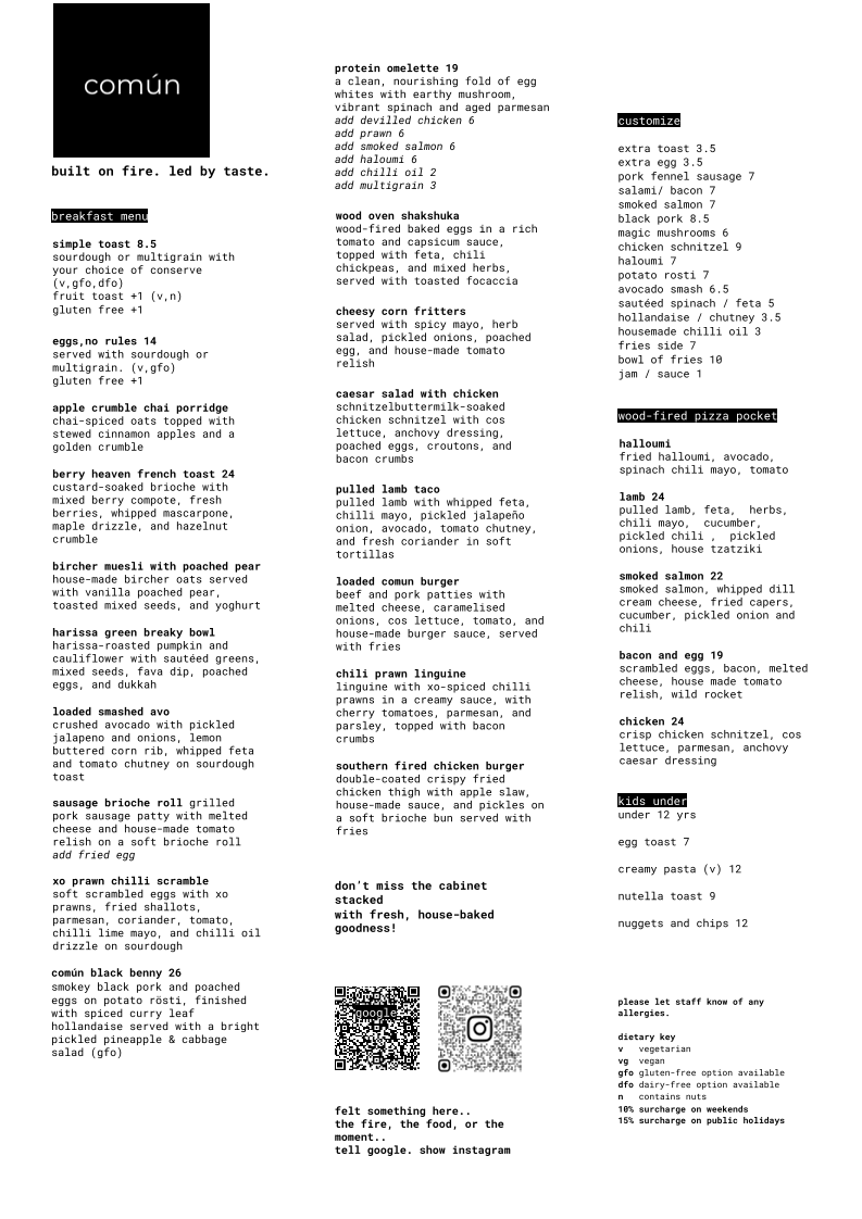 Menu, común glen