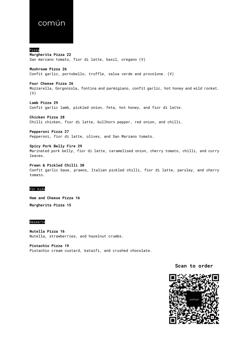 Menu, común glen