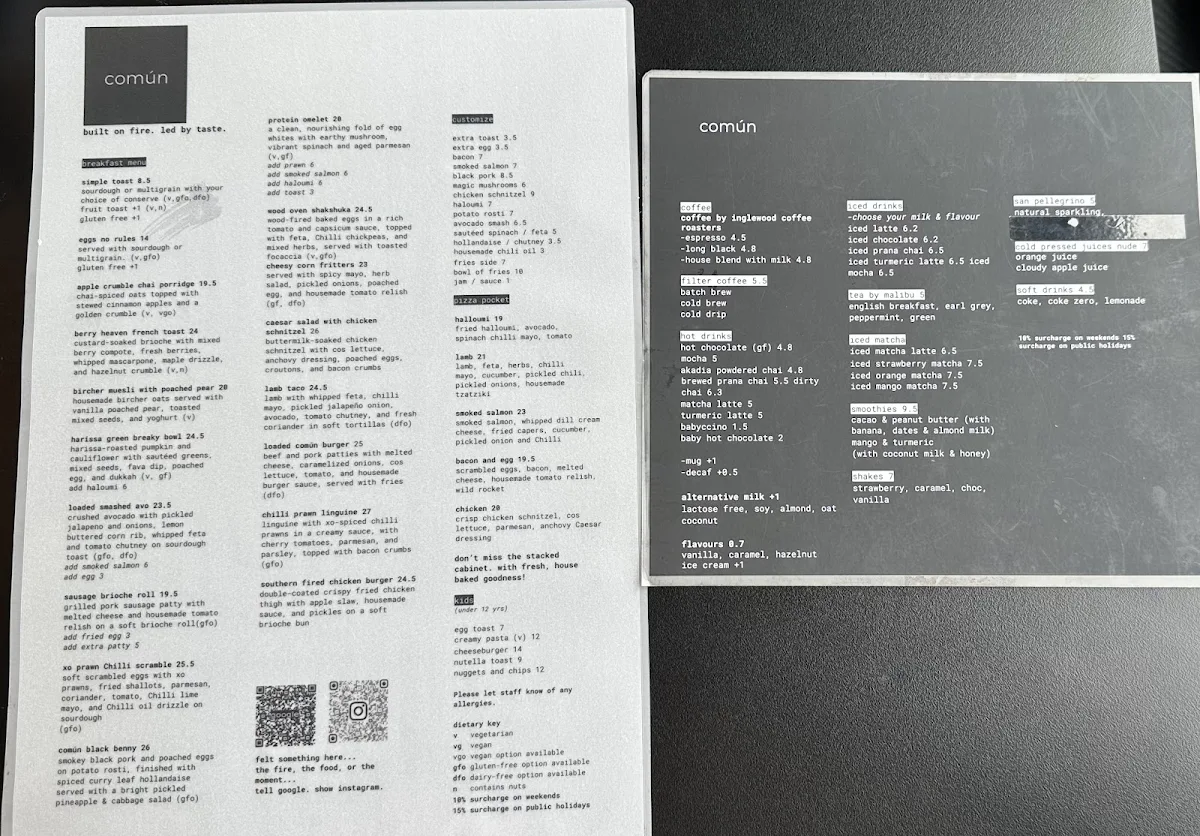Menu, común glen