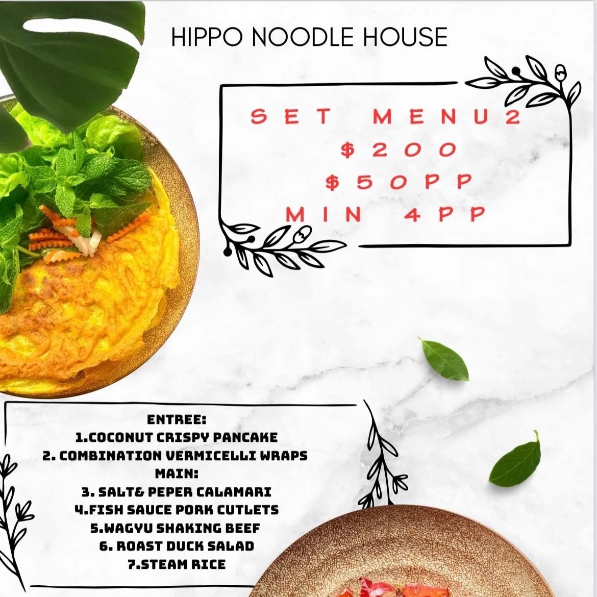 Menu, Hippo Noodle House