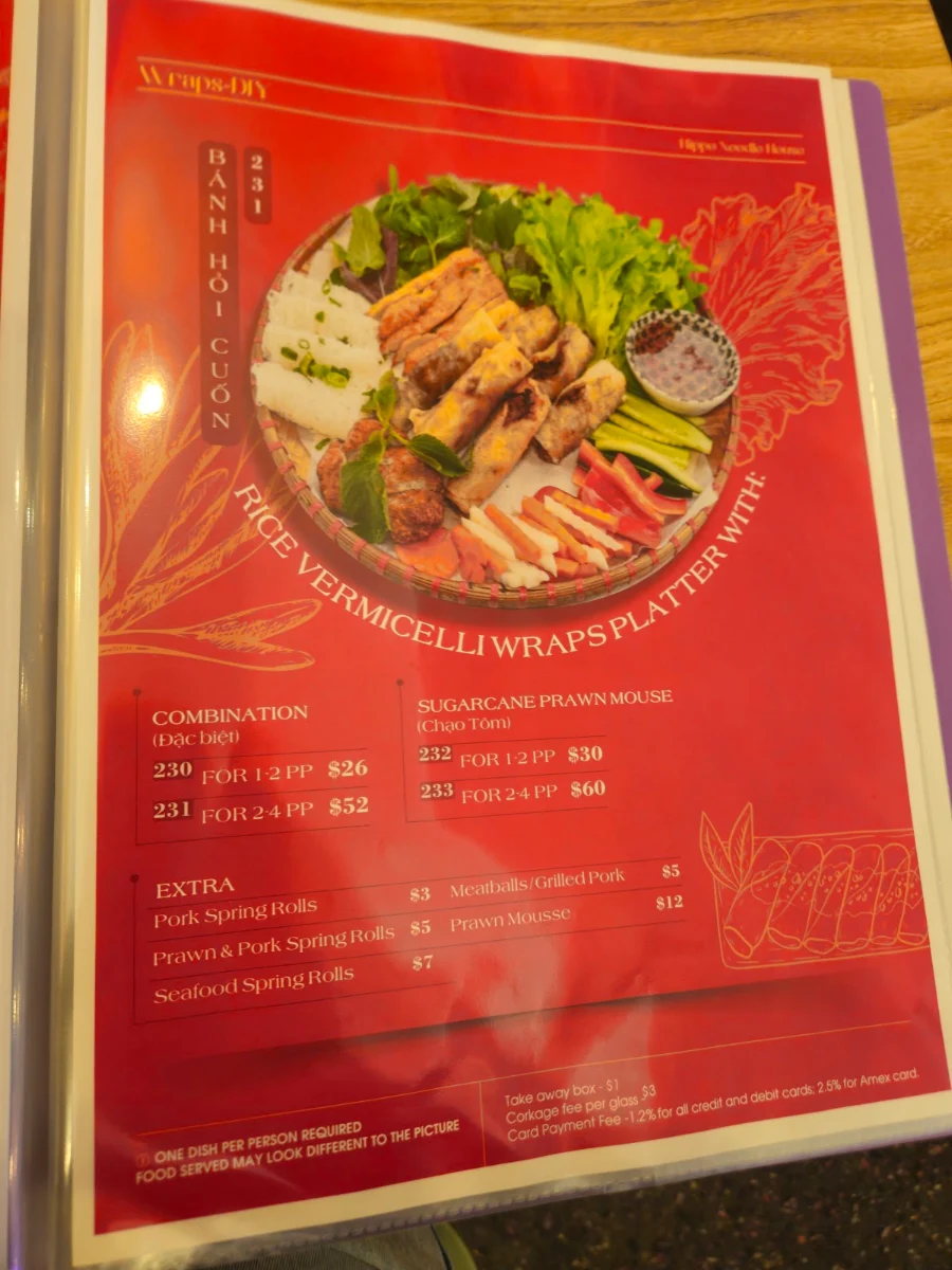 Menu, Hippo Noodle House