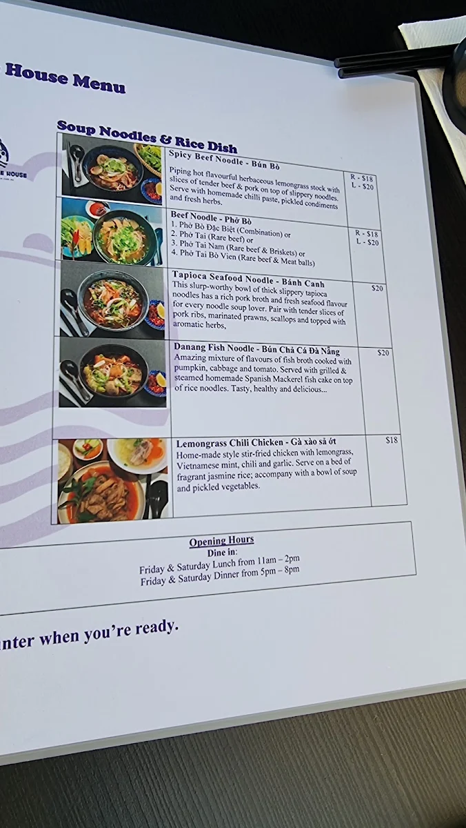 Menu, Hippo Noodle House