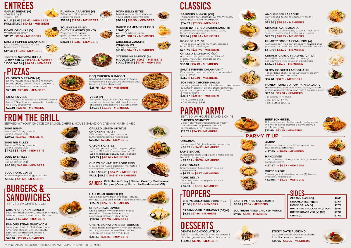 Menu, Windaroo Tavern