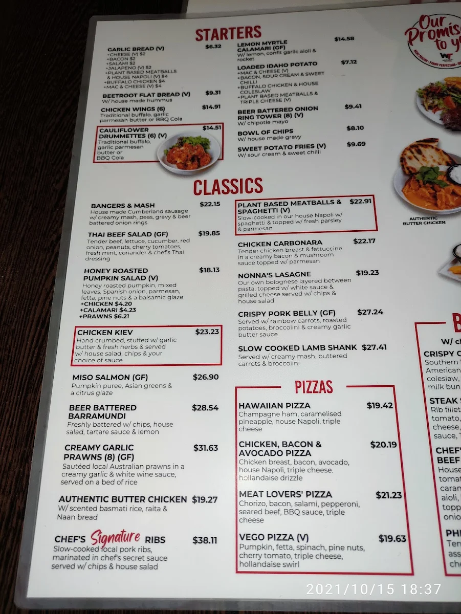 Menu, Windaroo Tavern