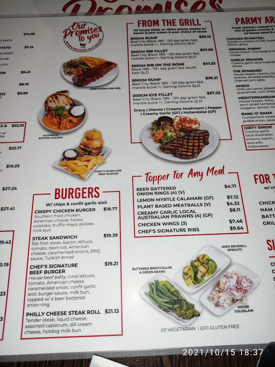 Menu, Windaroo Tavern