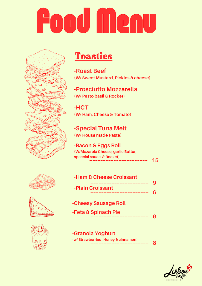 Menu, Lisboa Caffe