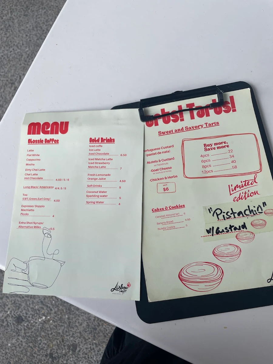 Menu, Lisboa Caffe