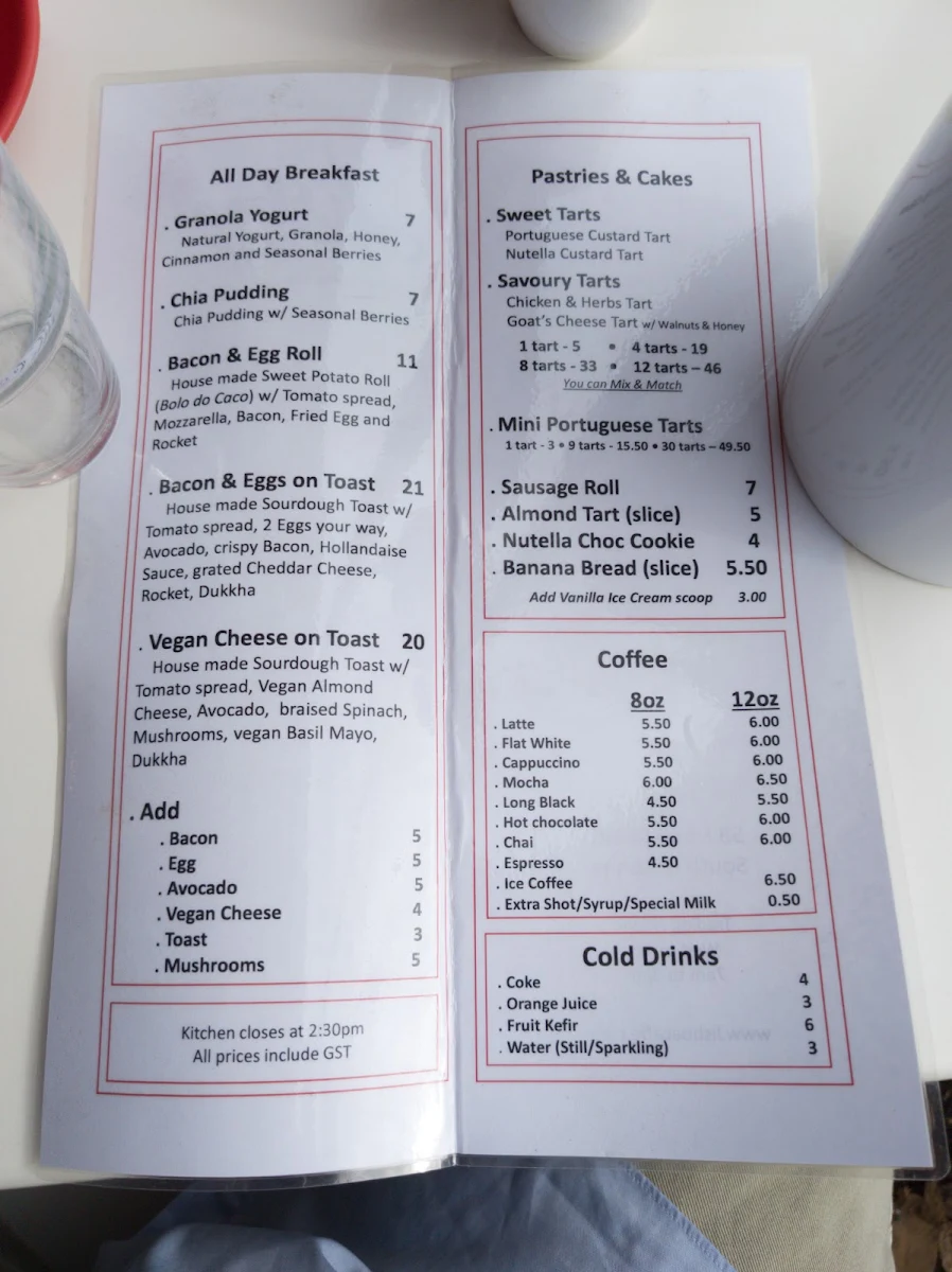 Menu, Lisboa Caffe