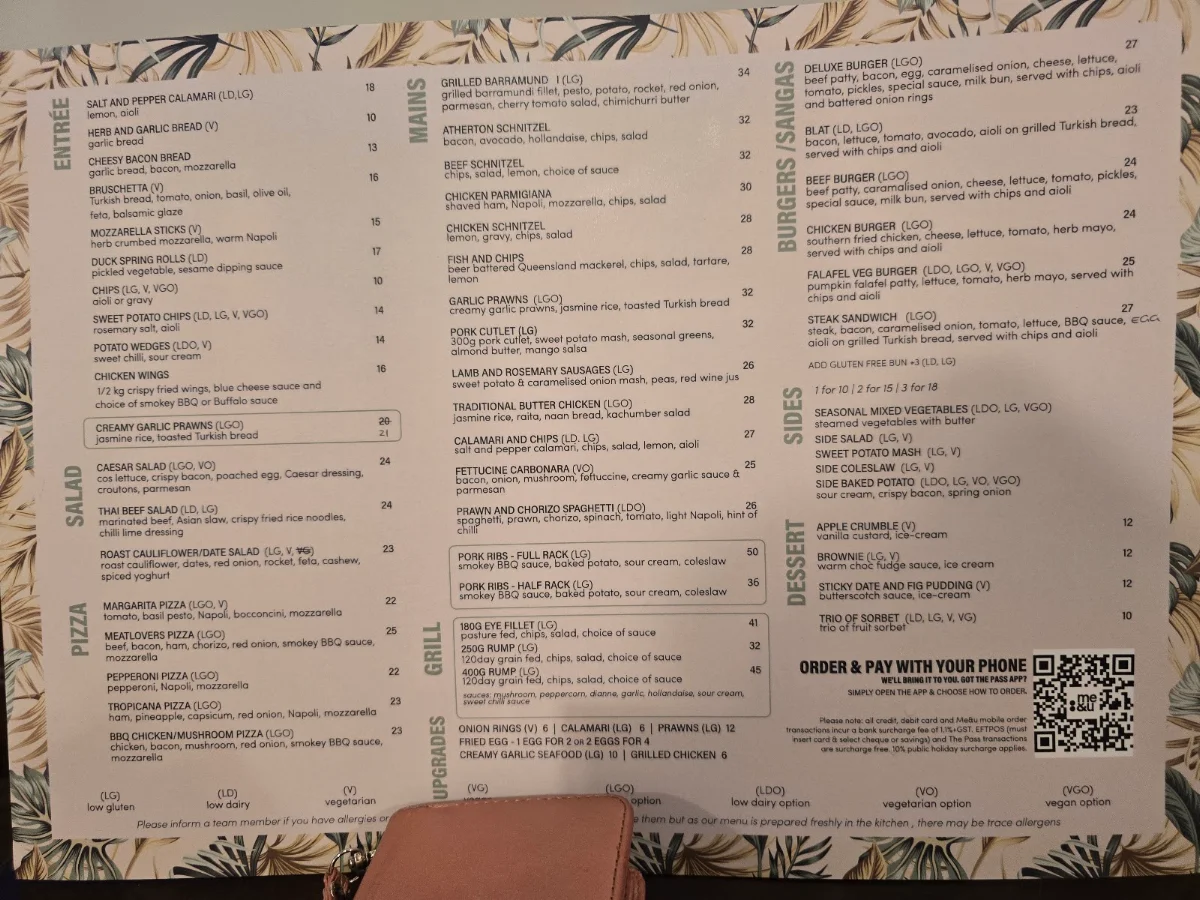 Menu, Mount Sheridan Tavern