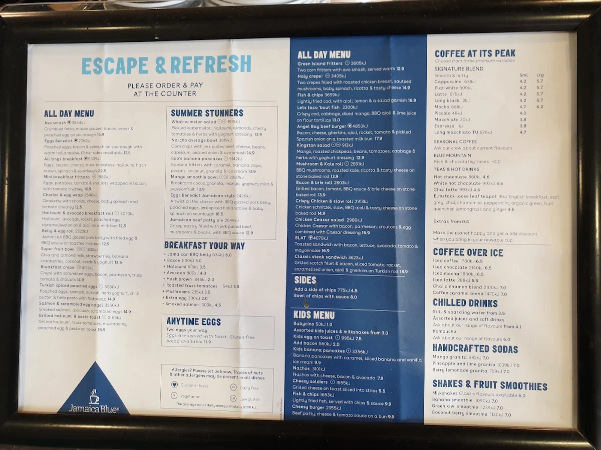 Menu, Jamaica Blue Willetton Southlands