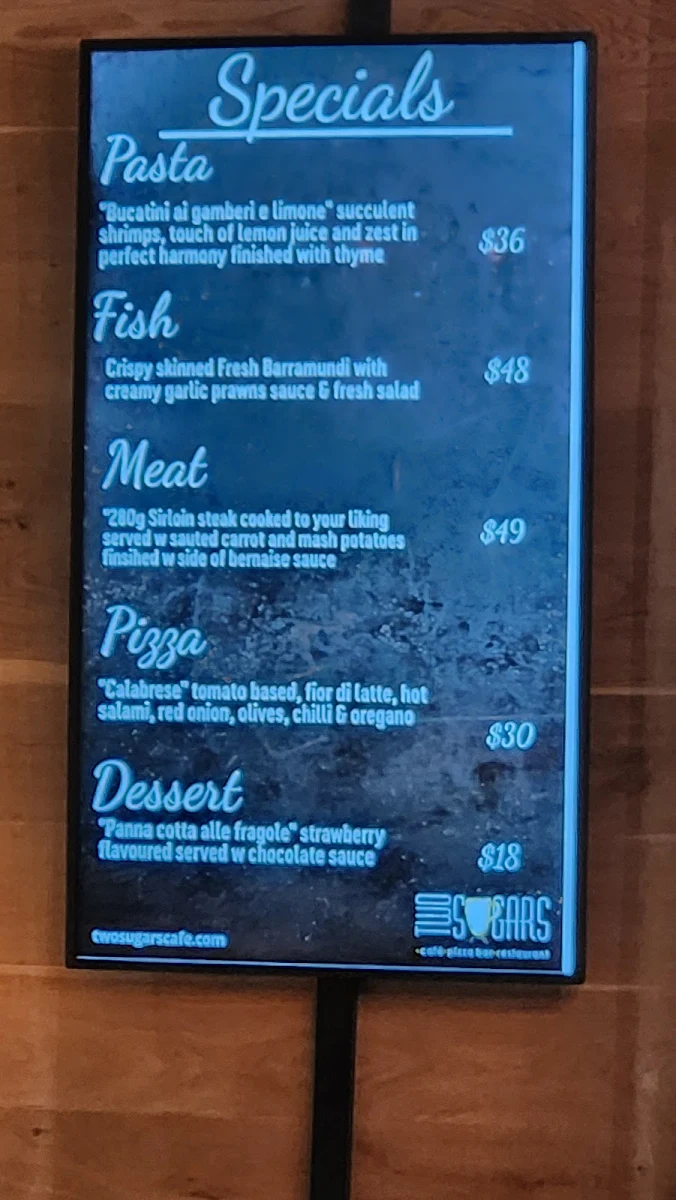 Menu, Two Sugars on Pako
