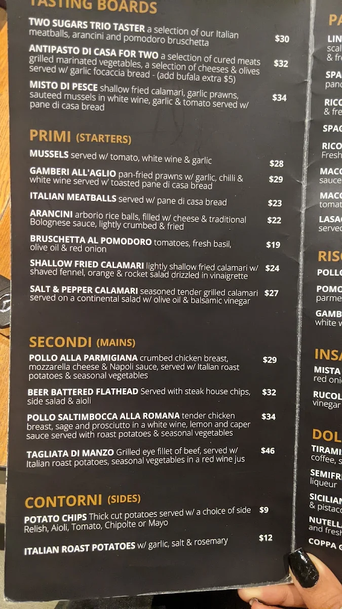 Menu, Two Sugars on Pako