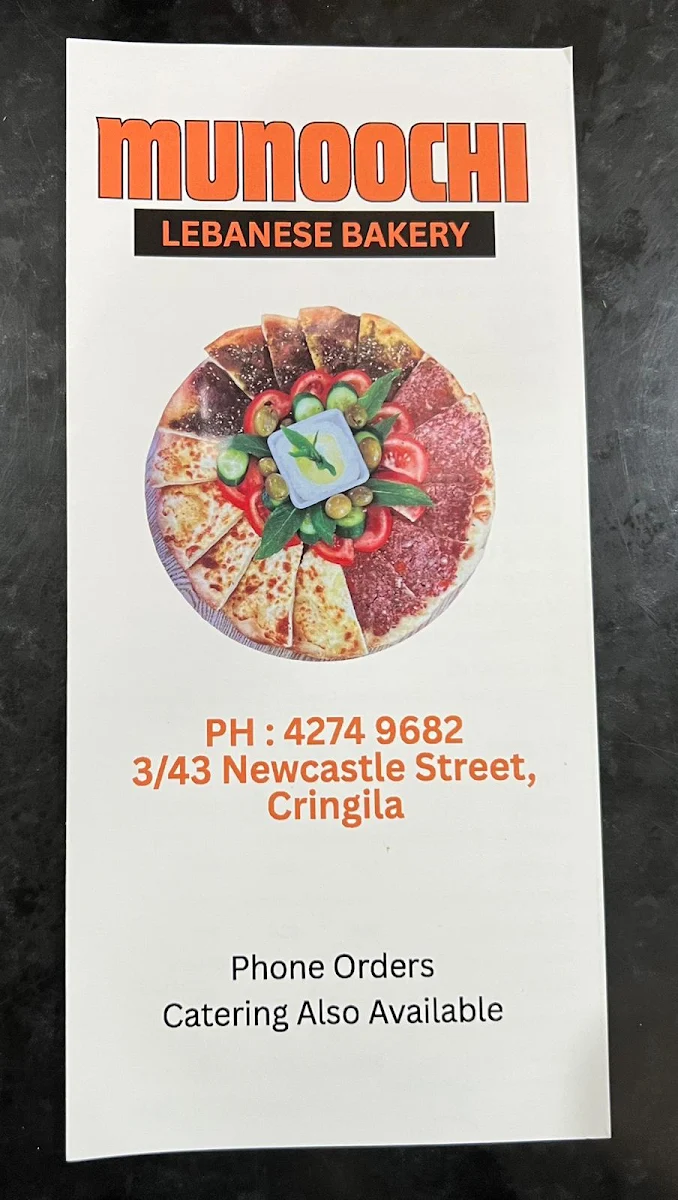 Menu, Munoochi Pizzeria