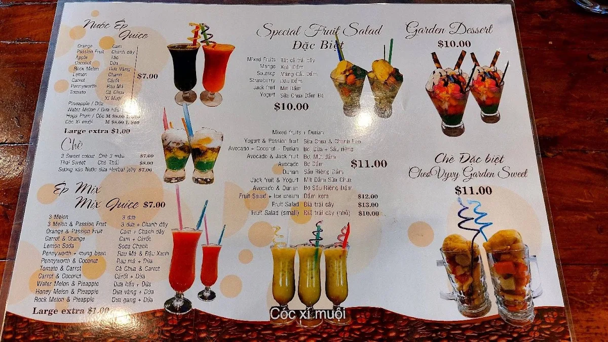 Menu, Vy Vy Garden Cafe