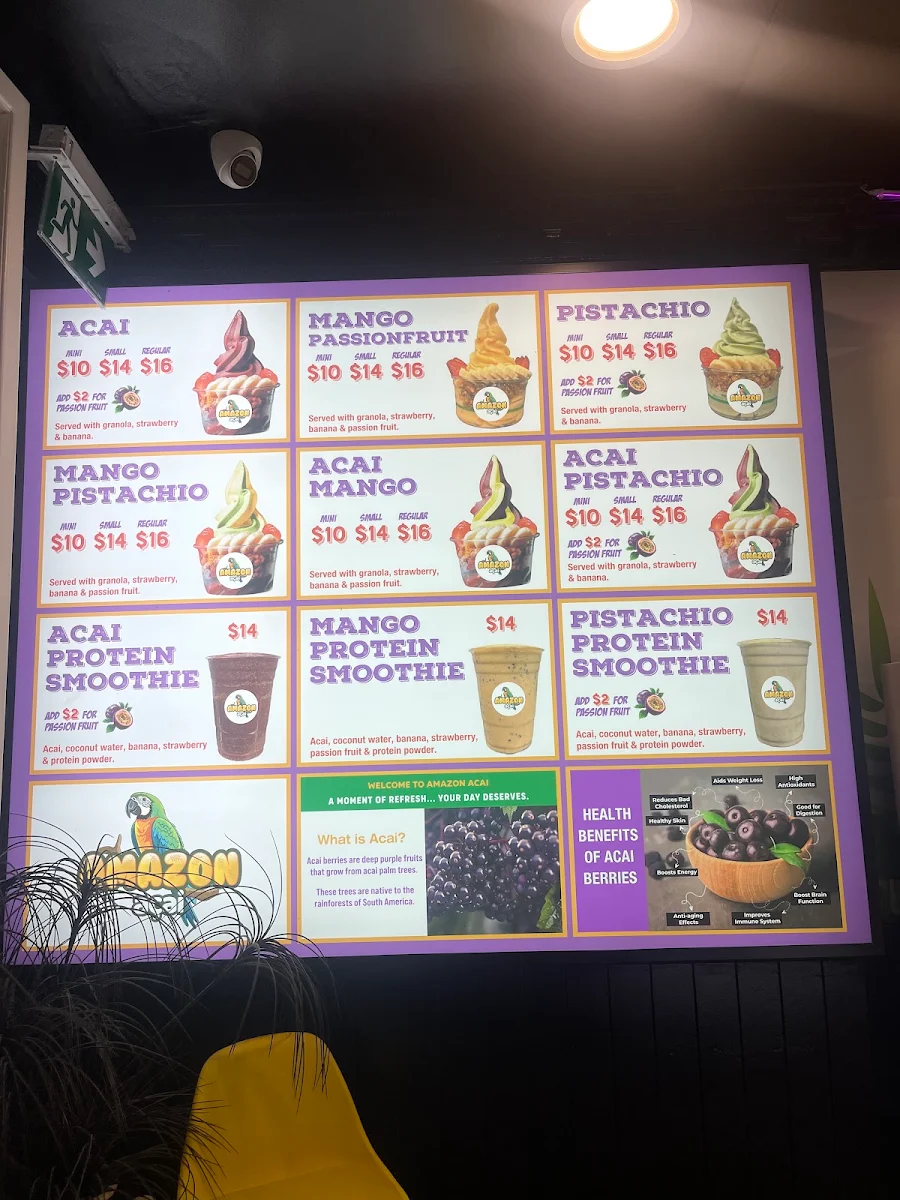 Menu, Amazon Acai Brighton
