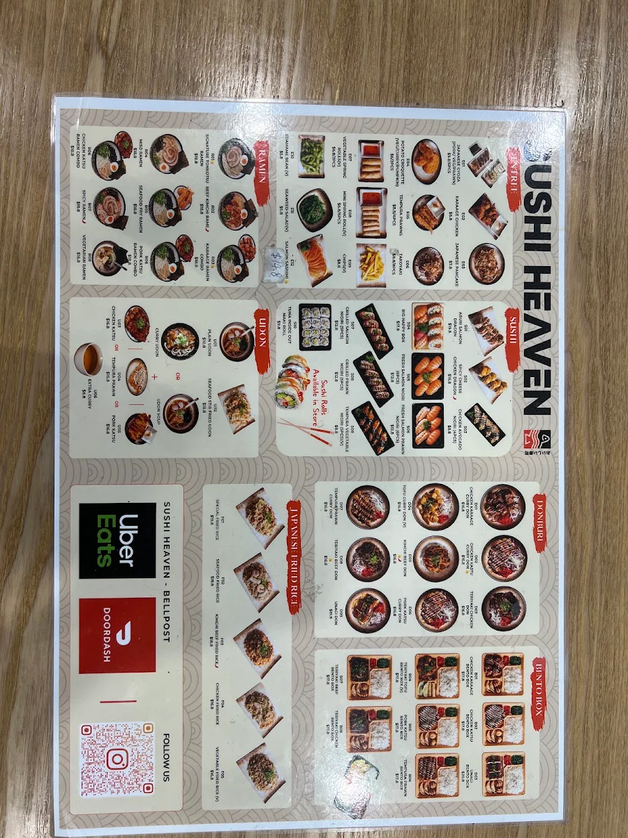 Menu, Sushi Heaven - Bellpost