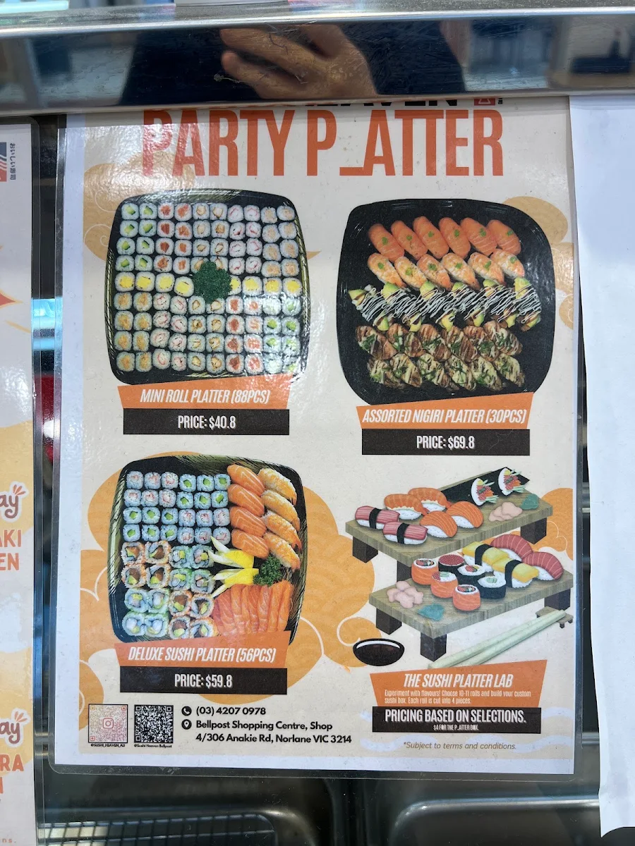 Menu, Sushi Heaven - Bellpost