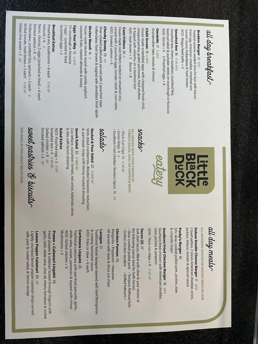 Menu, Little Black Duck Eatery
