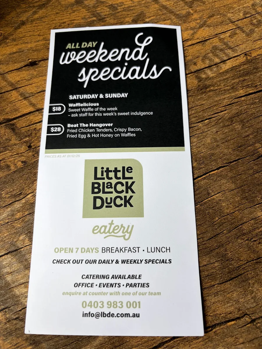 Menu, Little Black Duck Eatery