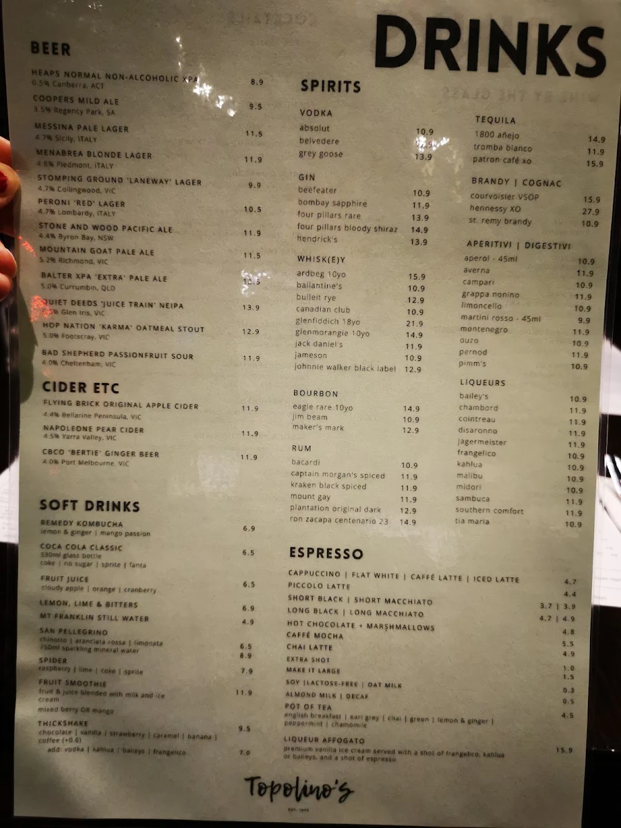 Menu, Topolino's