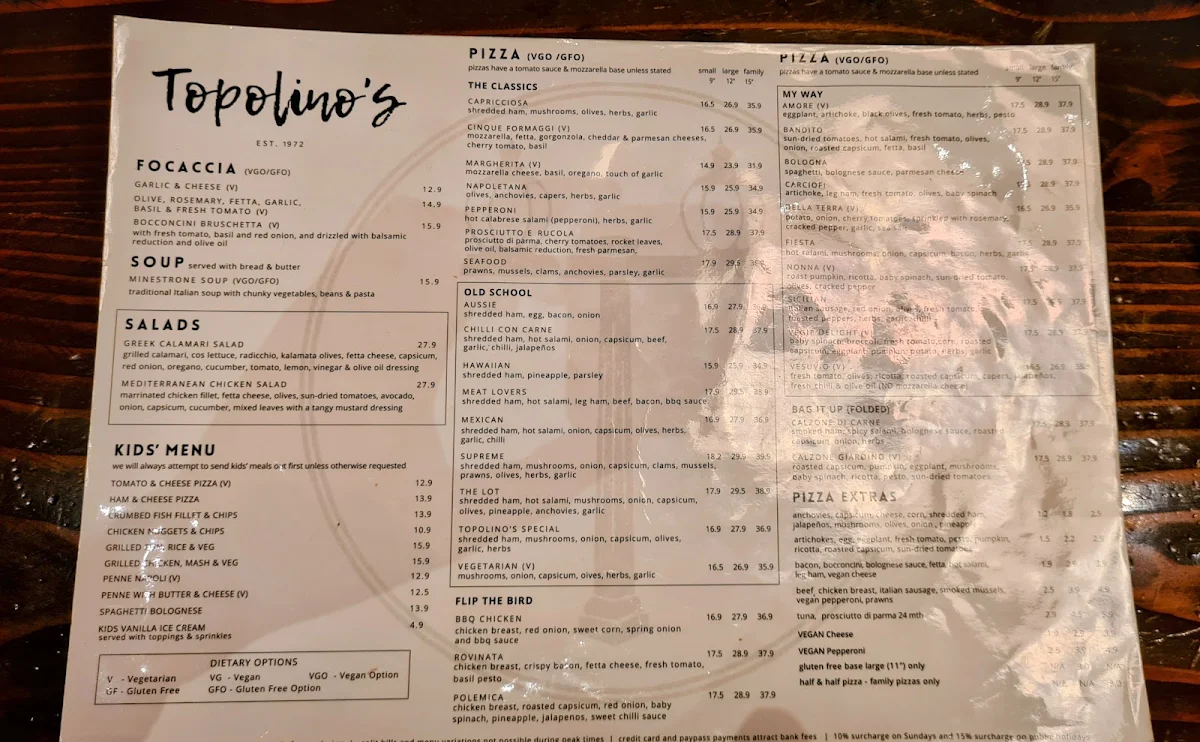 Menu, Topolino's