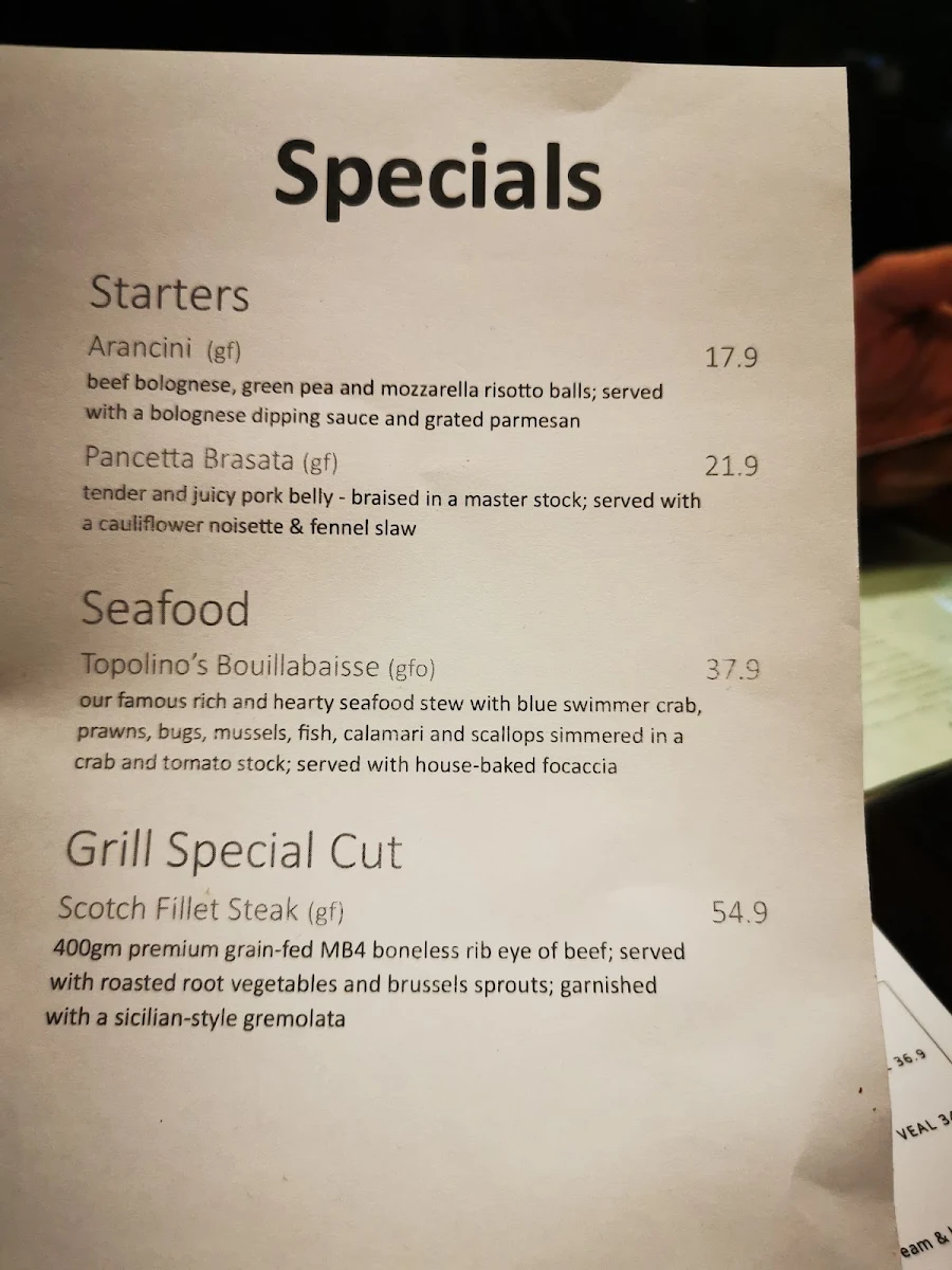 Menu, Topolino's