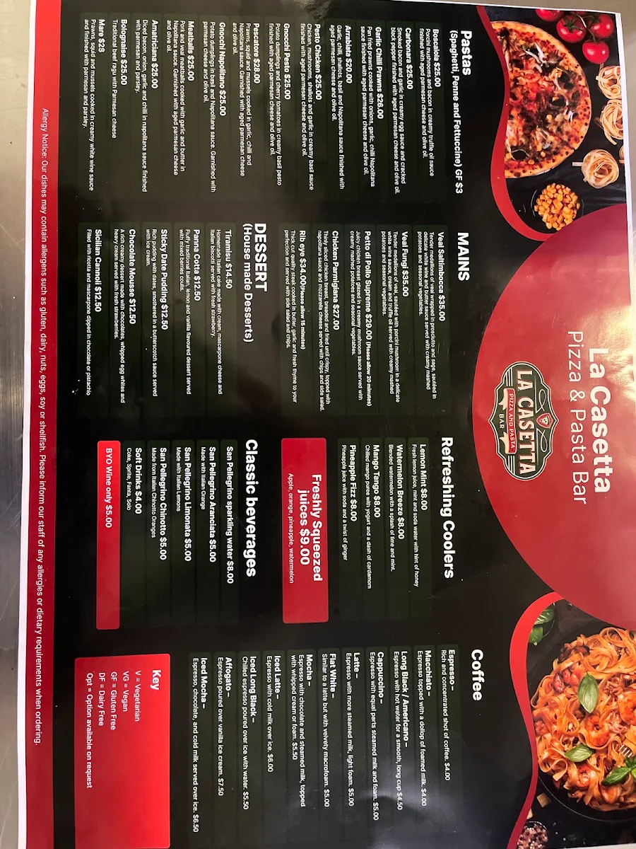 Menu, La Casetta Pizza And Pasta Bar