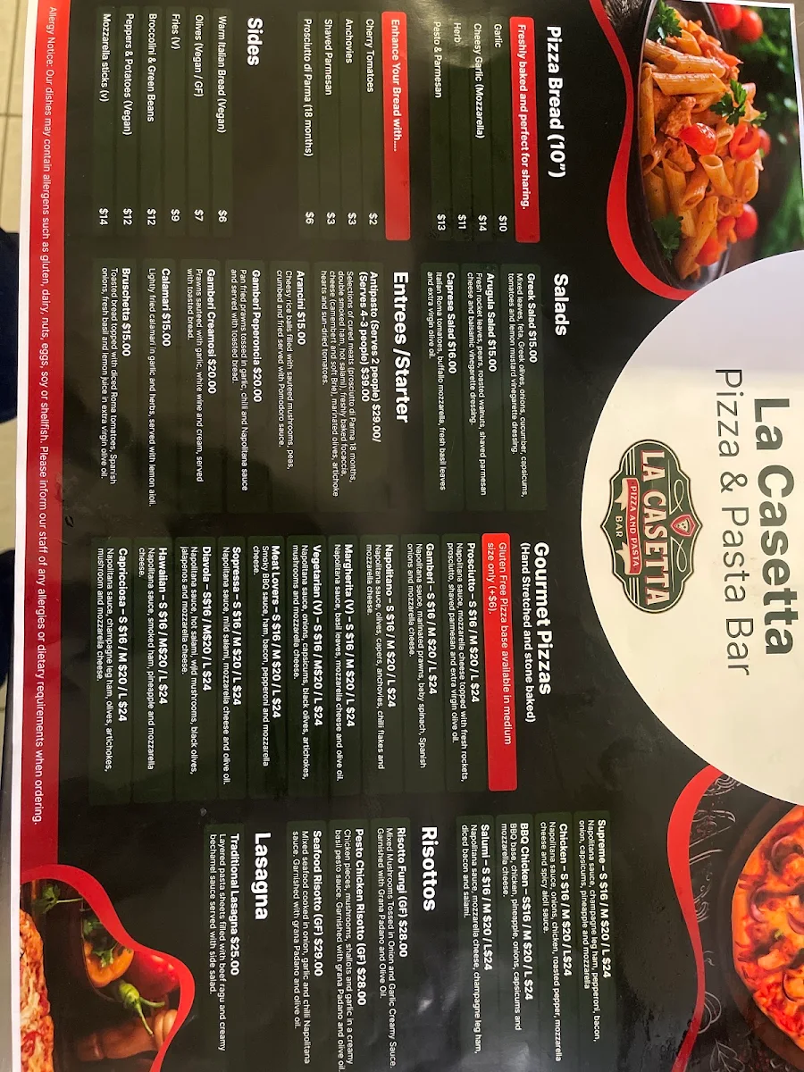 Menu, La Casetta Pizza And Pasta Bar