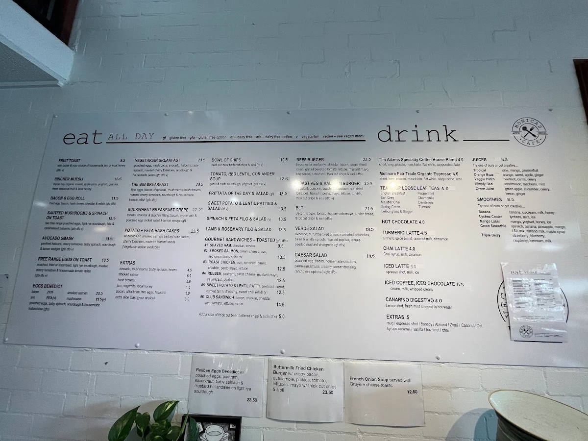 Menu, Monica's Cafe