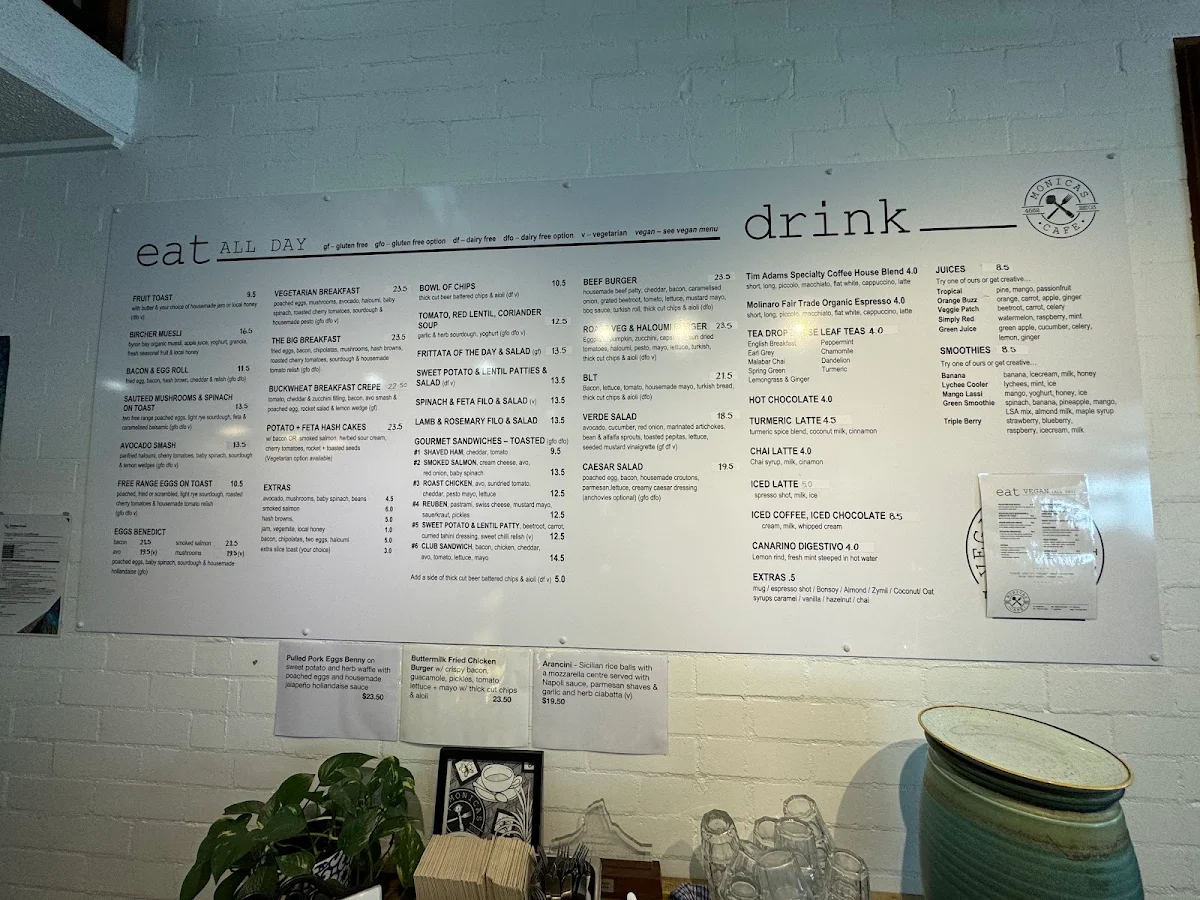 Menu, Monica's Cafe