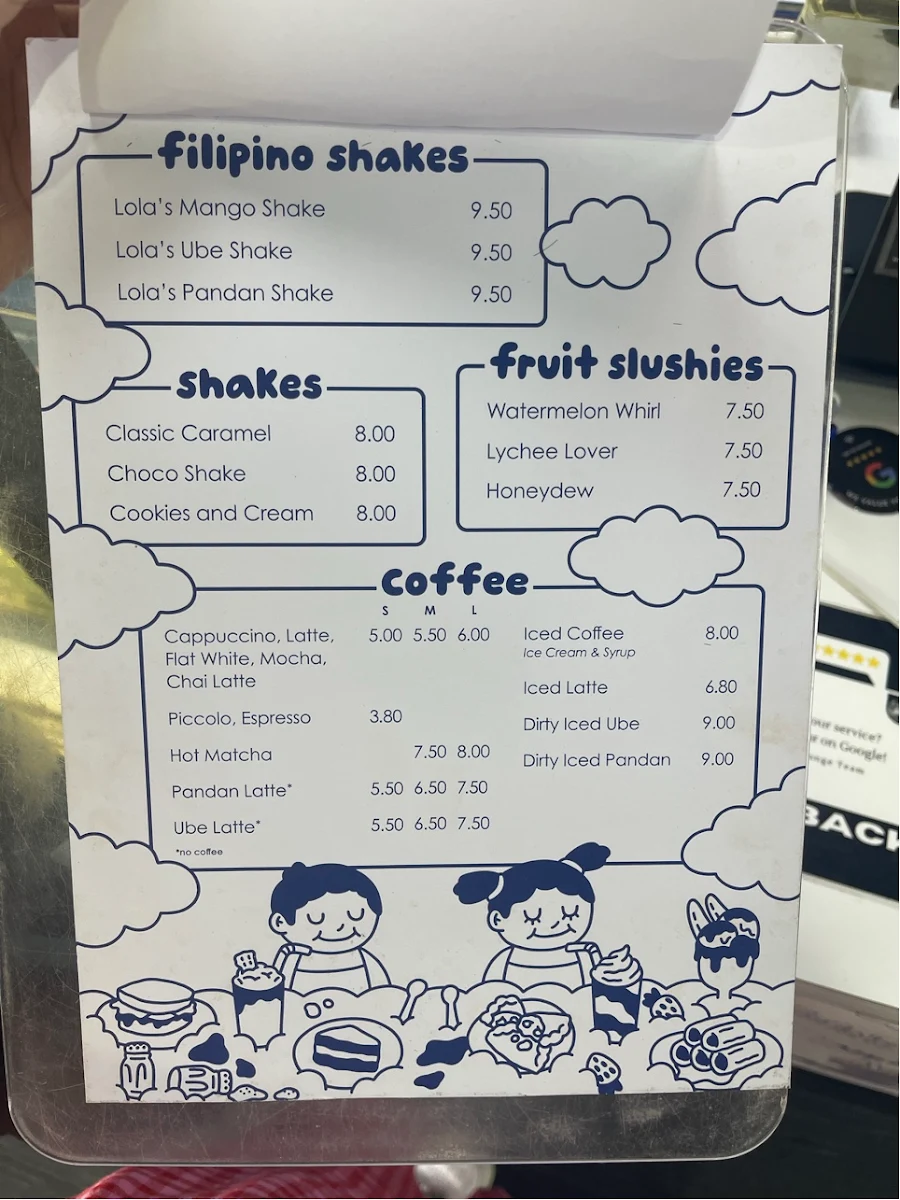 Menu, Lola's Coffee Bar