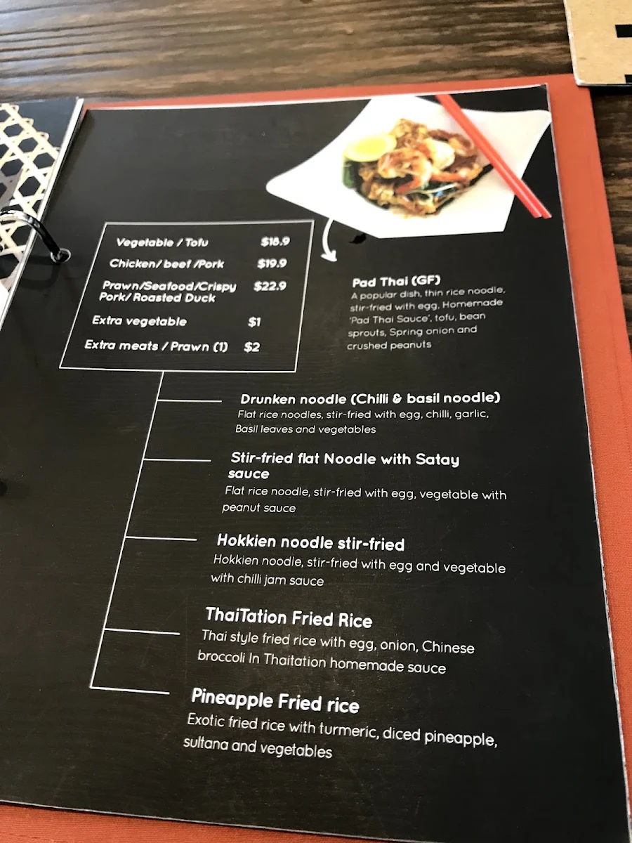 Menu, Thaitation Restaurant