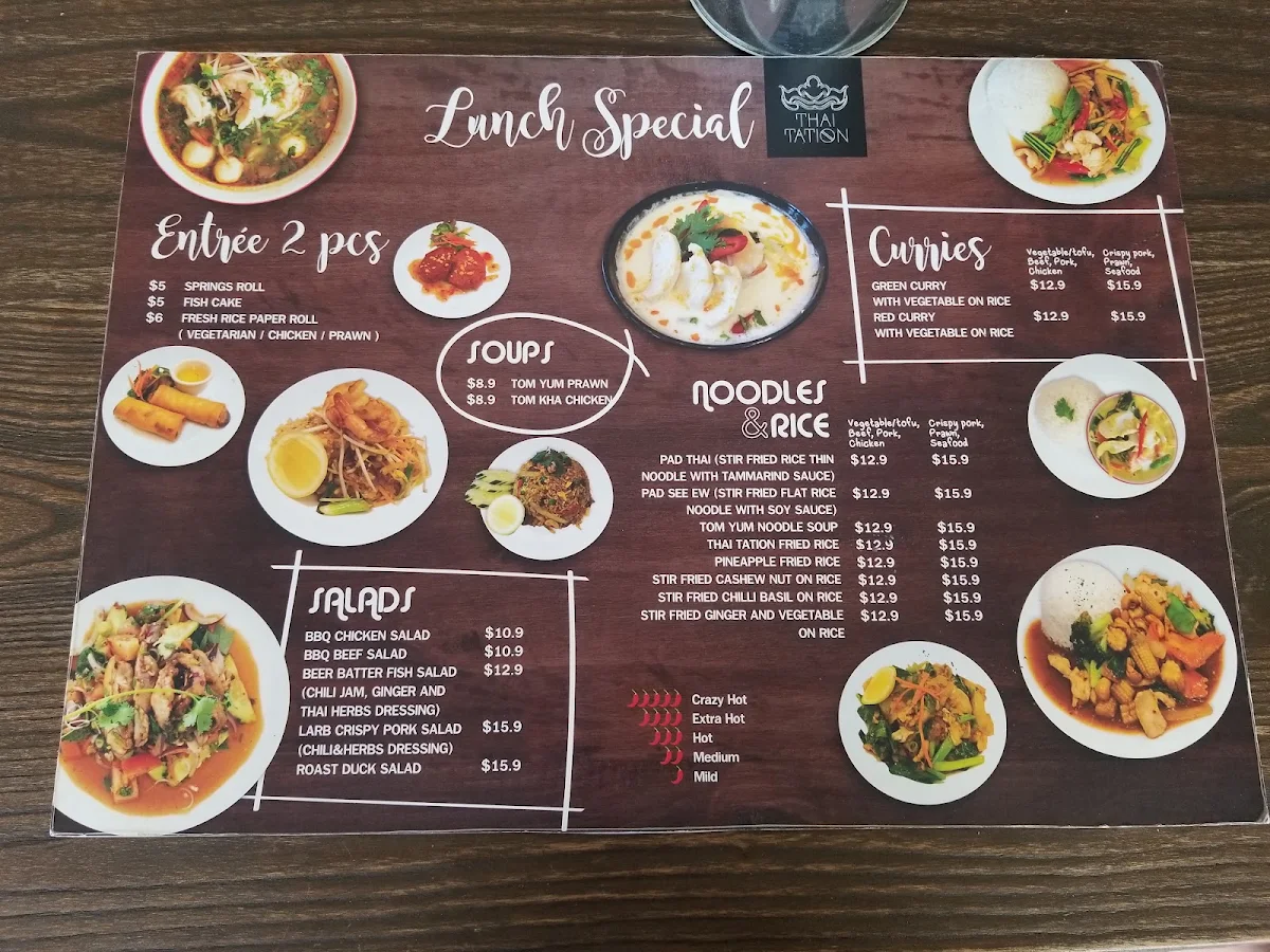 Menu, Thaitation Restaurant