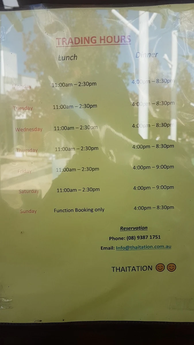 Menu, Thaitation Restaurant