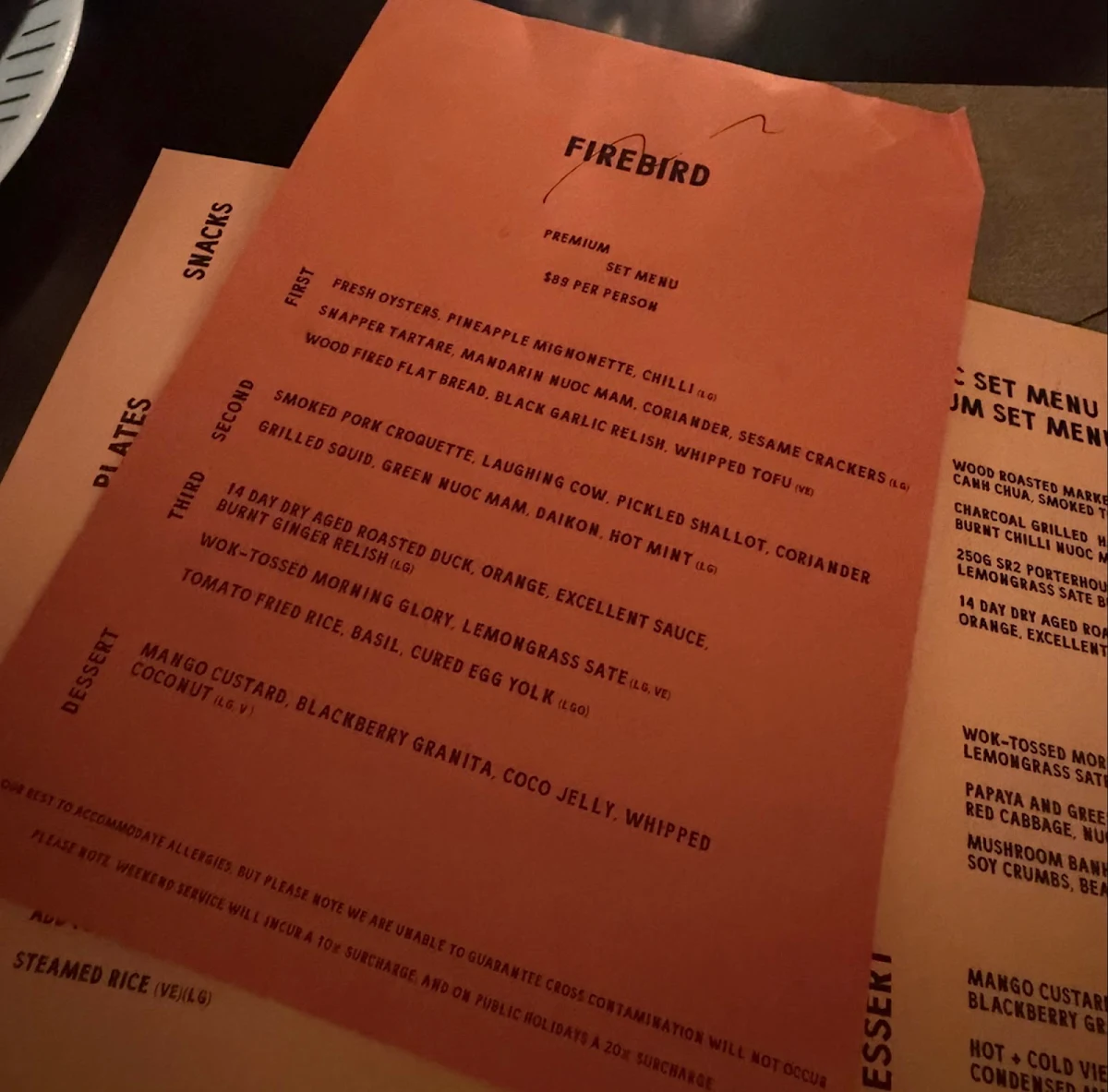 Menu, Firebird