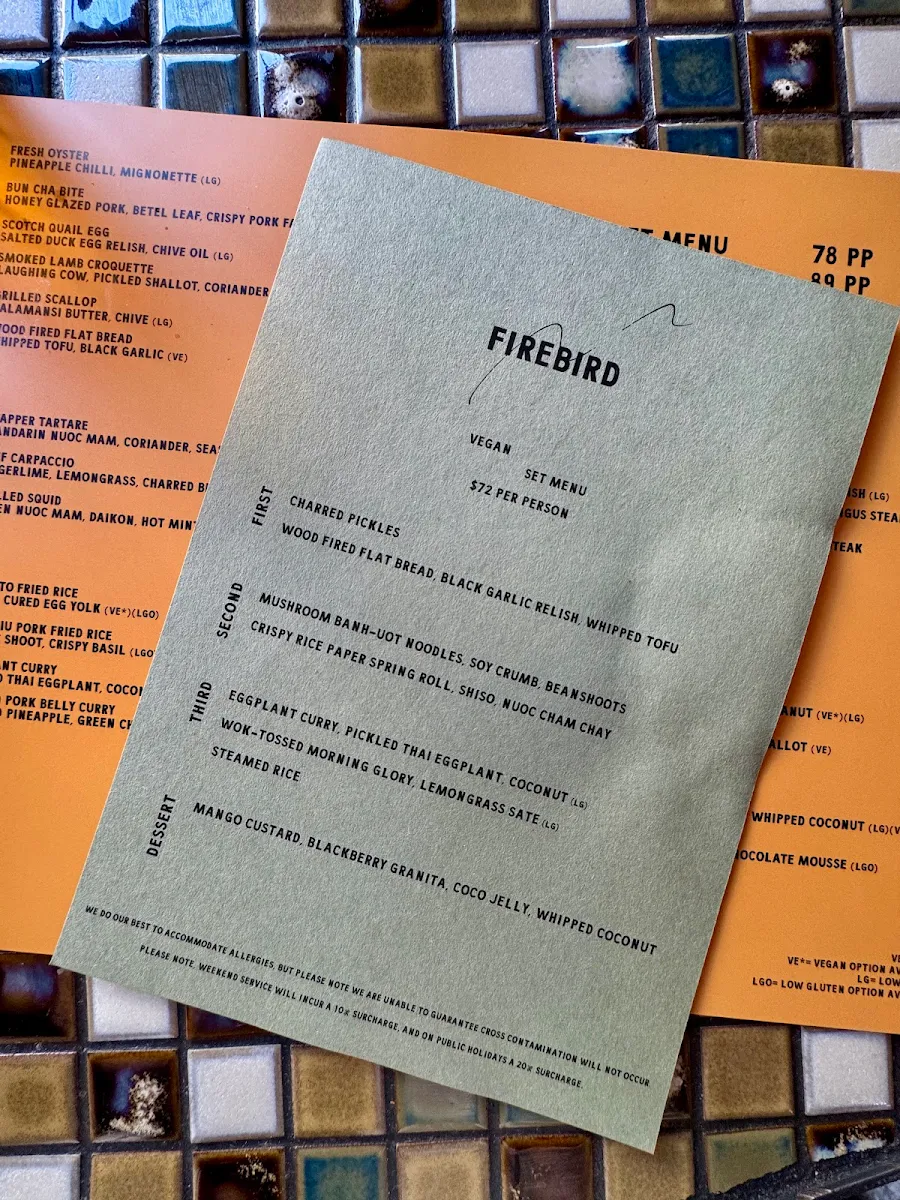 Menu, Firebird