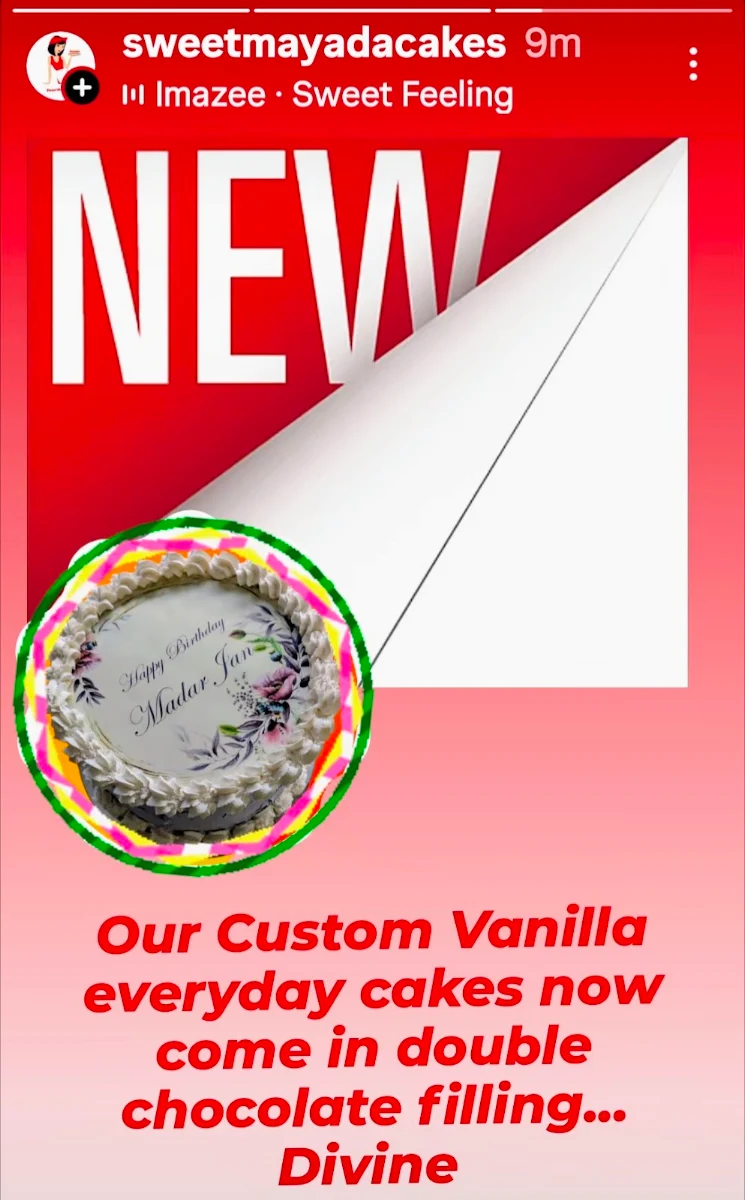 Menu, Sweet Mayada Cakes
