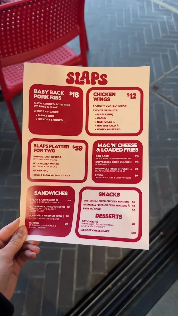 Menu, Slaps Sydney