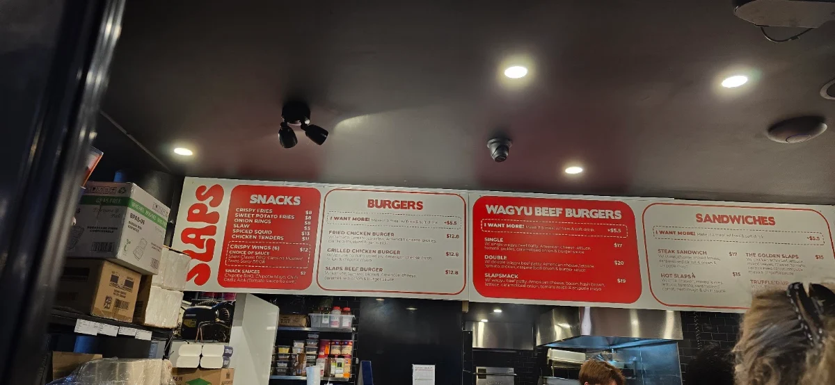 Menu, Slaps Sydney