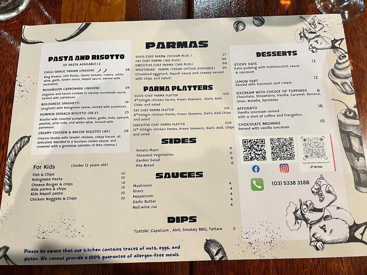 Menu, Fat Chef Ballarat