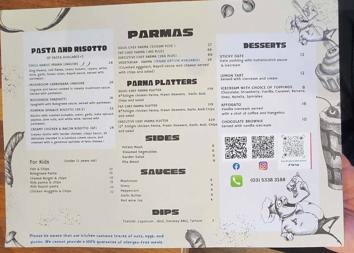 Menu, Fat Chef Ballarat