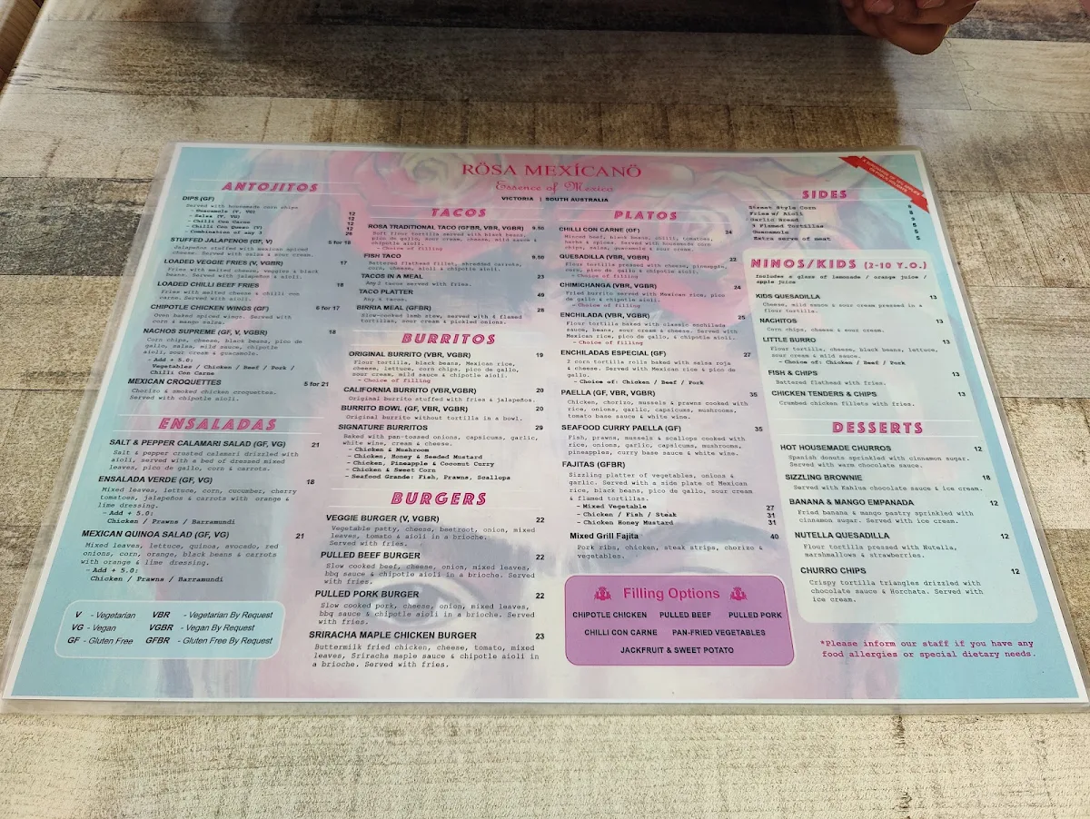 Menu, Rosa Mexicano Watergardens VIC | Mexican Restaurant in Taylors Lakes