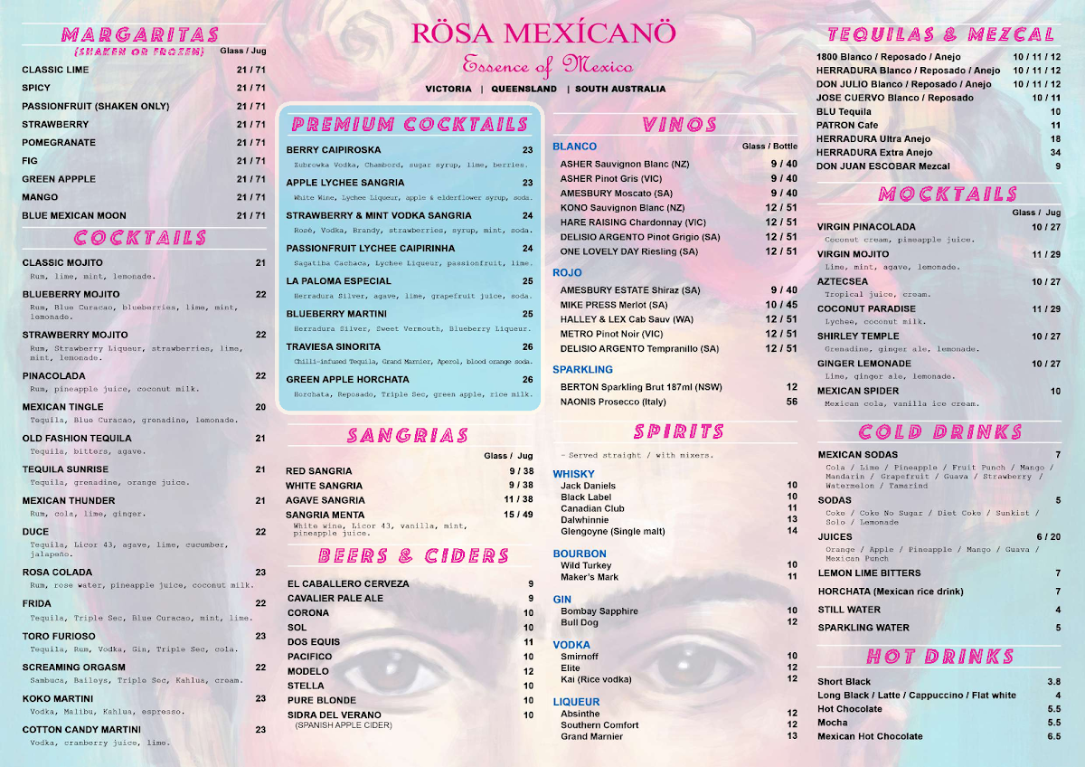 Menu, Rosa Mexicano Watergardens VIC | Mexican Restaurant in Taylors Lakes