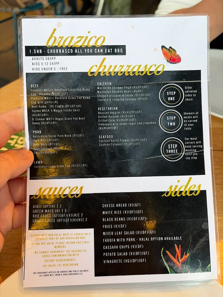 Menu, Brazico Brazilian Churrasco